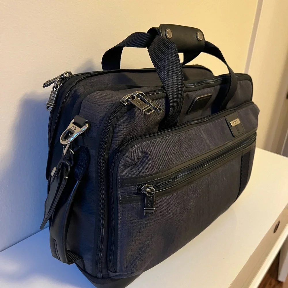 TUMI Alpha Bravo Grayson 3-Way Brief Backpack Briefcase - Charcoal Grey - GOOD